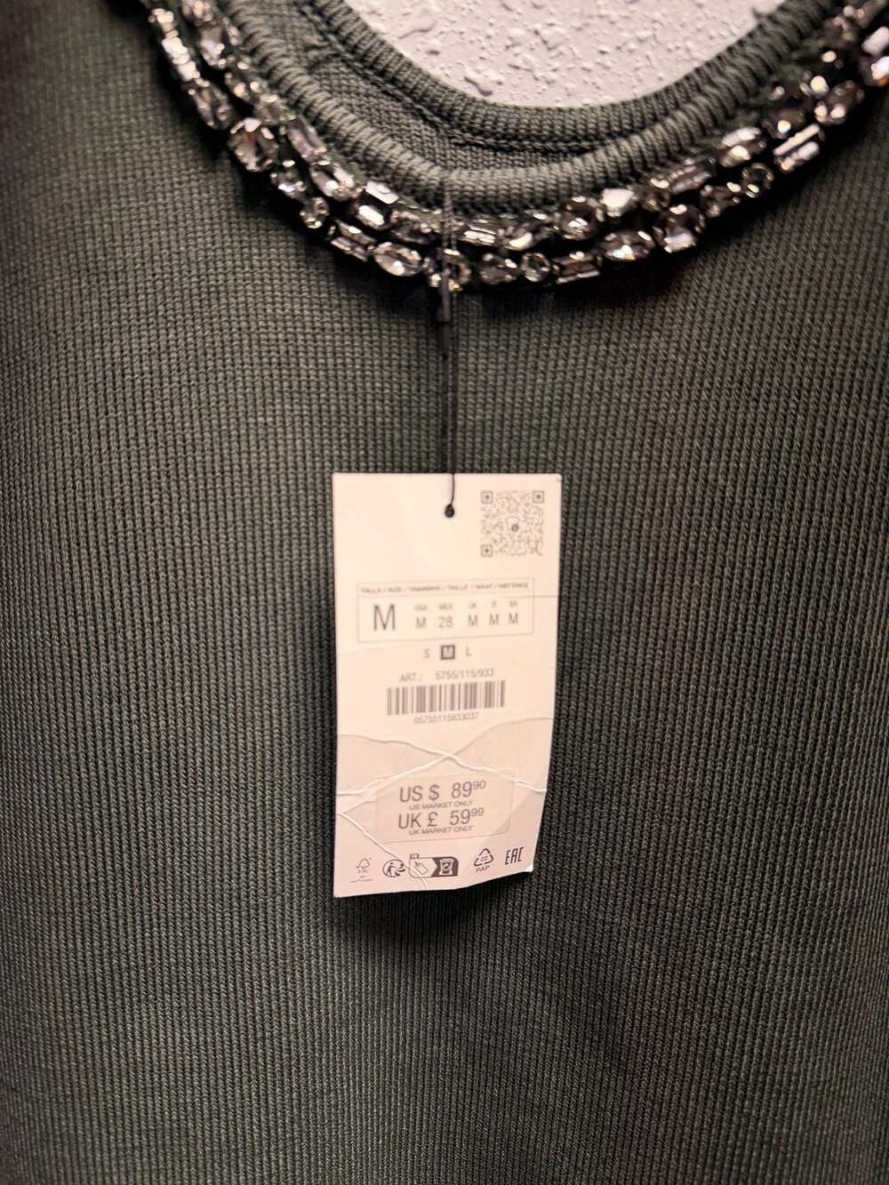 Zara Jewel Ribbed Knit Mini Dress with Rhinestone Embellished Neckline - Picture 3 of 3
